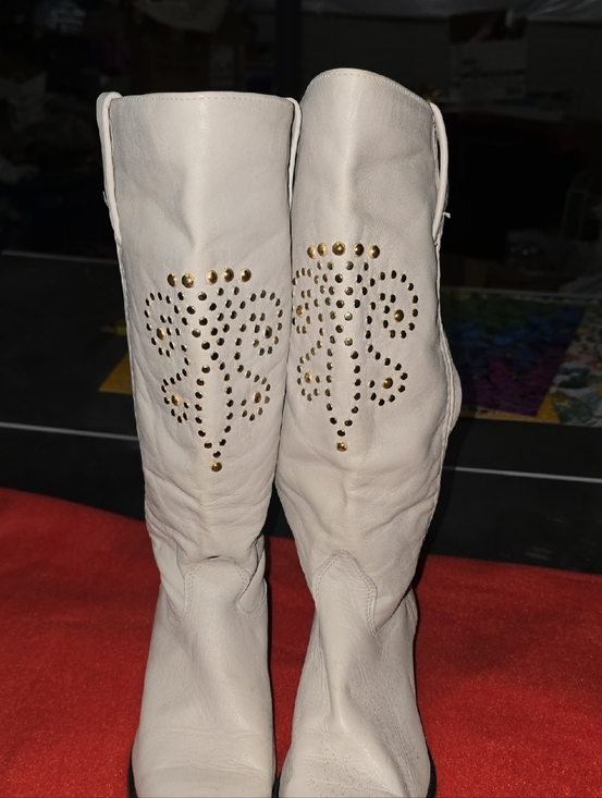 Wrangler Shoes - Wrangler White Leather Over-The-Knee Boots with Gold Stud Accents